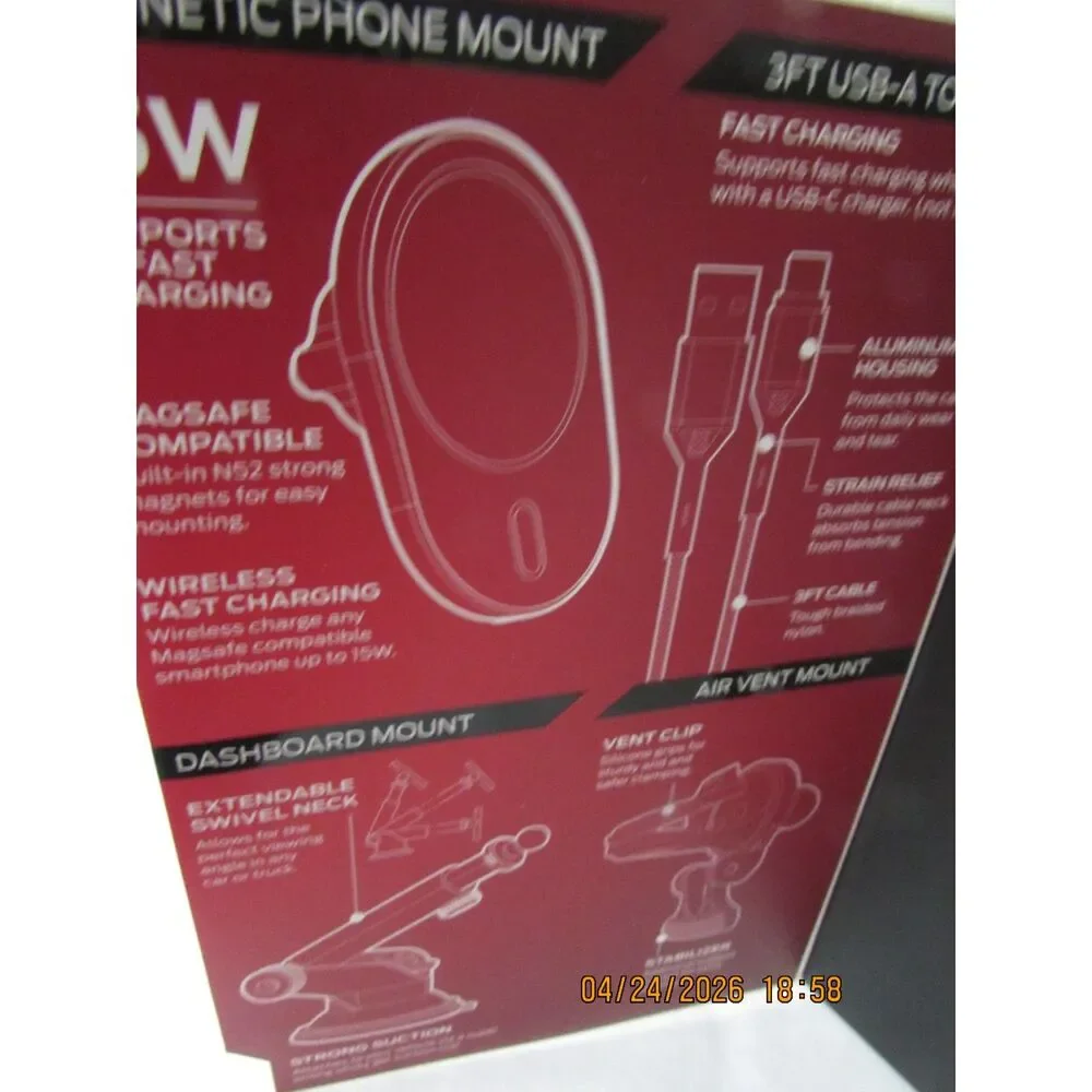 Monster 15w magnetic wireless charging dash & vent mount new in box